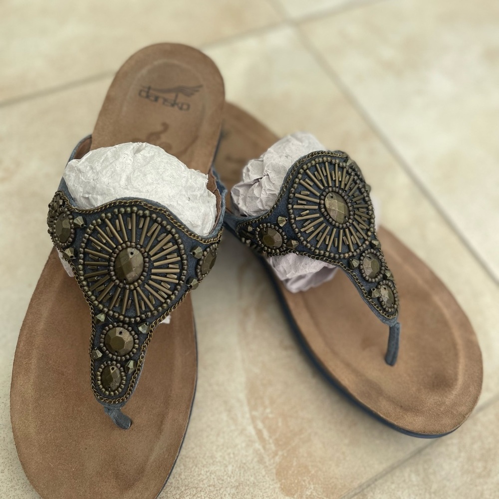 Dansko Blue Suede Sandals with Beading